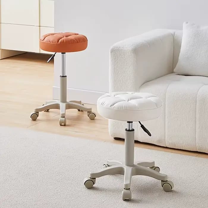 Petite chaise ronde tabouret roulant avec roulettes simili cuir hauteur réglable pivotant dessin tra