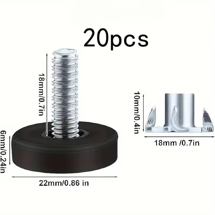 20 pièces pieds de nivellement de meubles | Installation sans outil, écrou en T, protection du sol