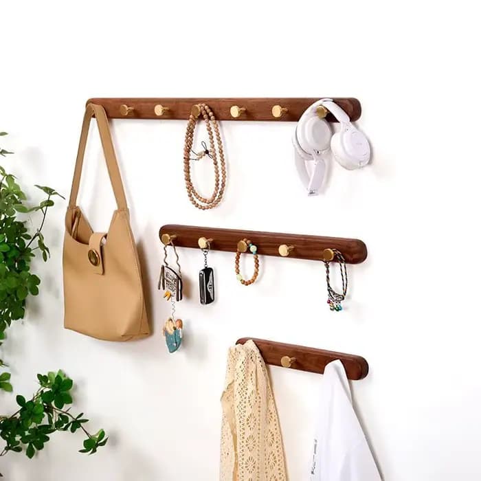Noyer noir bois massif laiton vêtements crochet entrée Foyer porte-manteaux tenture murale écharpe c