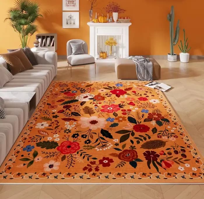 Tapis floral bohème vintage, tapis de salon botanique rétro, antidérapant, lavable, grand tapis de s