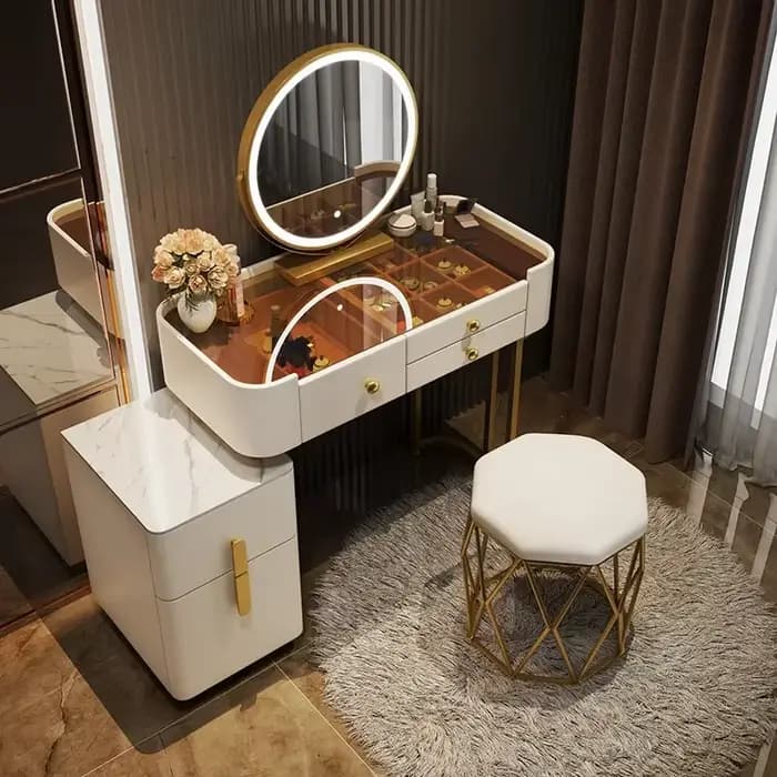 Table de toilette d'angle avec rangement pour bijoux, meuble de rangement moderne pour chambre à cou