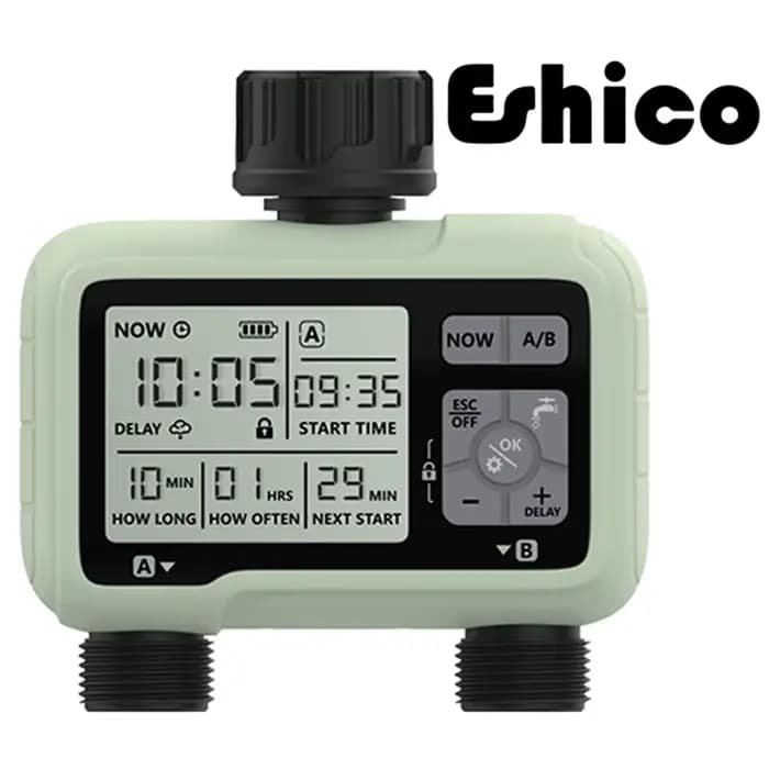 Système d'arrosage intelligent à double sortie avec minuterie pour jardin et extérieur Eshico HCT-32