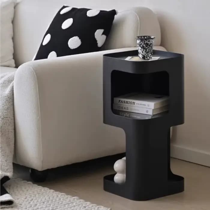 MOMO-Table d'Appoint en Fer pour Salon, Buffet Noir à Côté du Canapé, Étagères Mesurées, Mini Table