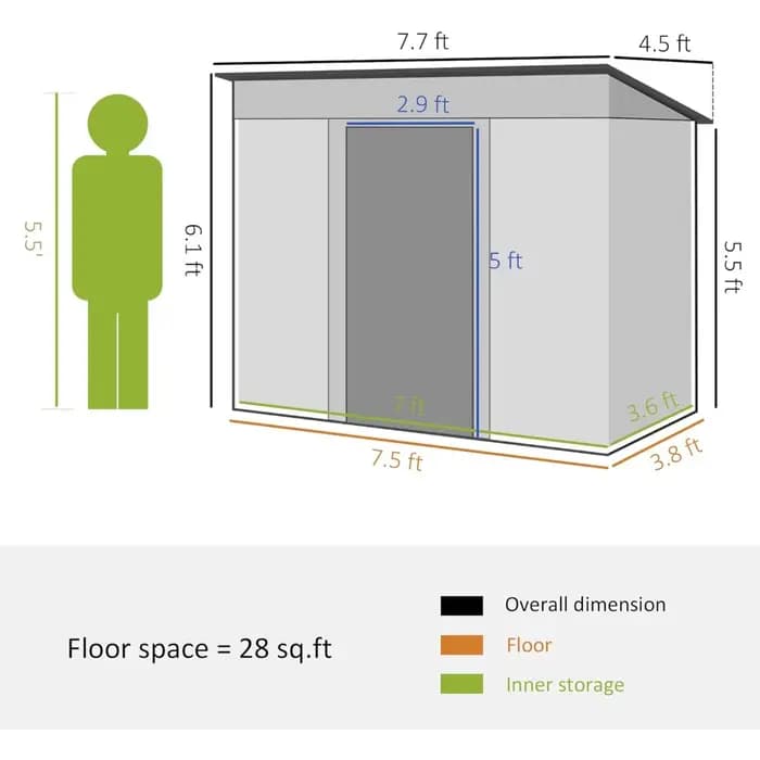Abri de jardin en métal 8' x 4', hangar de rangement extérieur, maison à outils de jardin avec doubl