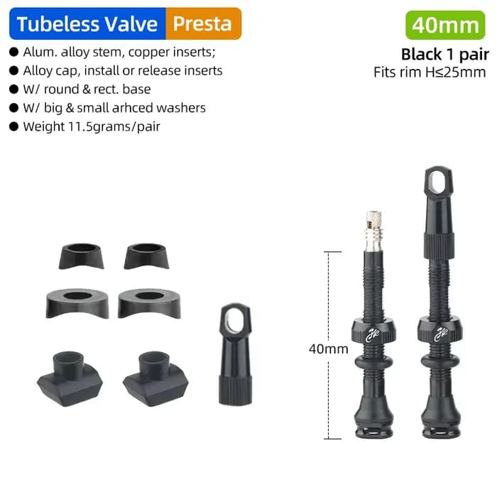 Valve de pneu Tubeless de vélo, jante en carbone, vannes Presta 40 50 65 80mm F/V, noyau en laiton d