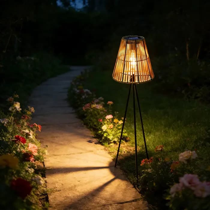 Lampe solaire artisanale en rotin, sans électricité, pour terrasse extérieure, décoration de jardin,