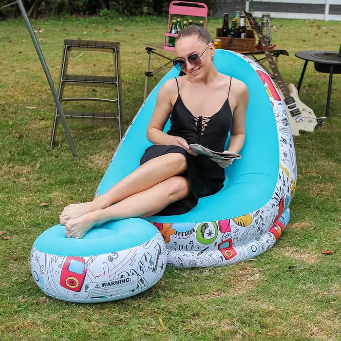 1 chaise longue gonflable avec repose-pieds, canapé gonflable portable pour le camping en plein air,