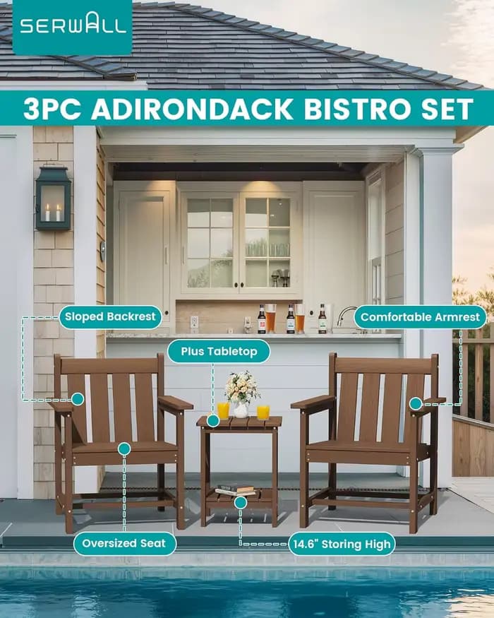 Ensemble de bistro de patio 3 pièces, ensemble de chaises Adirondack toutes saisons avec table d'app