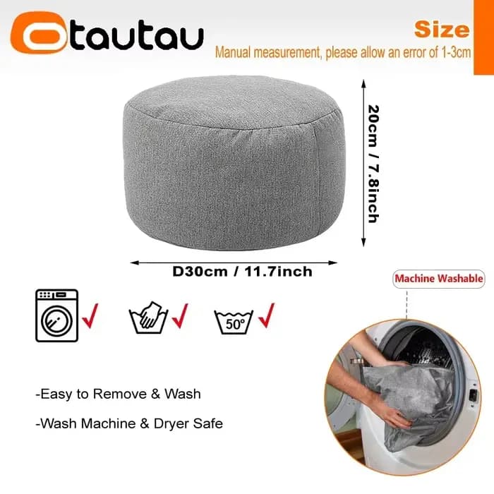 OTAUTAU Chaise de pouf en lin avec remplissage Pouf Ottoman Repose-pieds Tatami Tabouret rond Futon