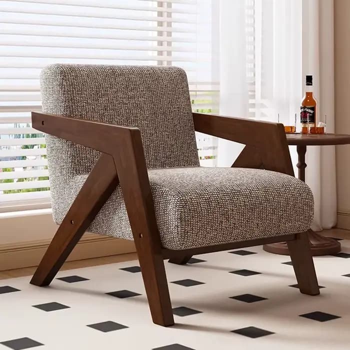 Fauteuil individuel de salon de style médiéval avec coussin en éponge haute densité, structure en bo