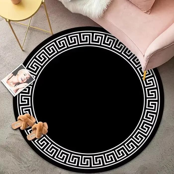 Tapis rond classique de luxe pour salon, Simple, noir et blanc, pour chambre à coucher, toilettes, d