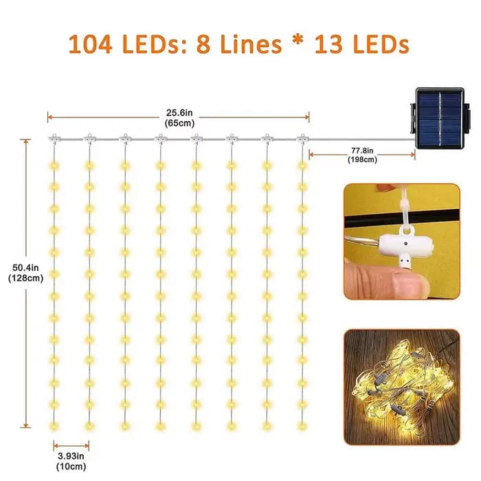 Guirlande lumineuse solaire pour parasol, 104 LED, lampe à cordes pour parasol avec 8 modes d'éclair