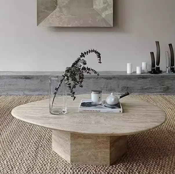 Table basse irrégulière moderne, en matériau de grotte naturelle avec gouttelettes d'eau rondes, ada