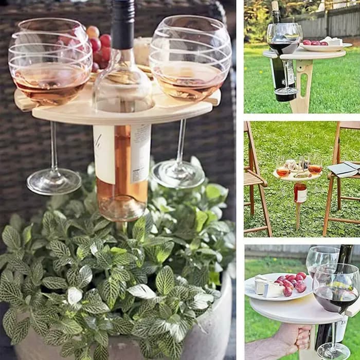 Table à vin en bois porte-vin table Portable extérieure pliante Table à vin en bois support pour ver