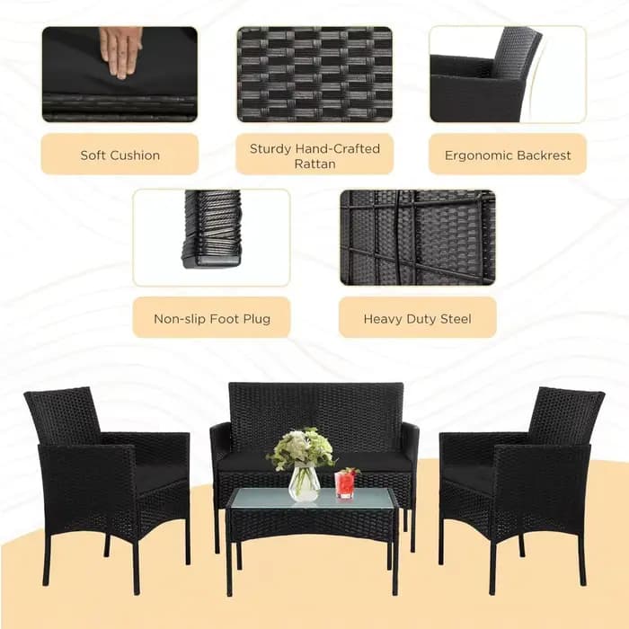 Ensemble de meubles de Conversation de Patio extérieur en osier de 4 pièces, ensembles de Conversati