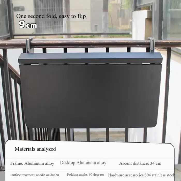 Table pliante en aluminium suspendue sur balustrade de balcon, imperméable et Protection UV, meubles