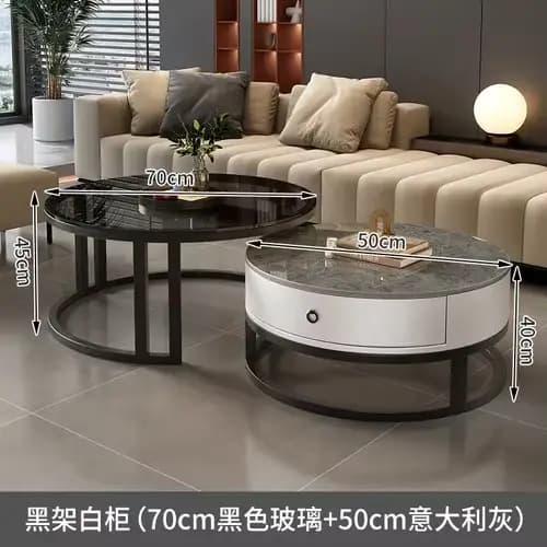 Ensemble de Tables Basses Rondes et Minimalistes en Métal pour Salon, Accessoire de Luxe et Moderne