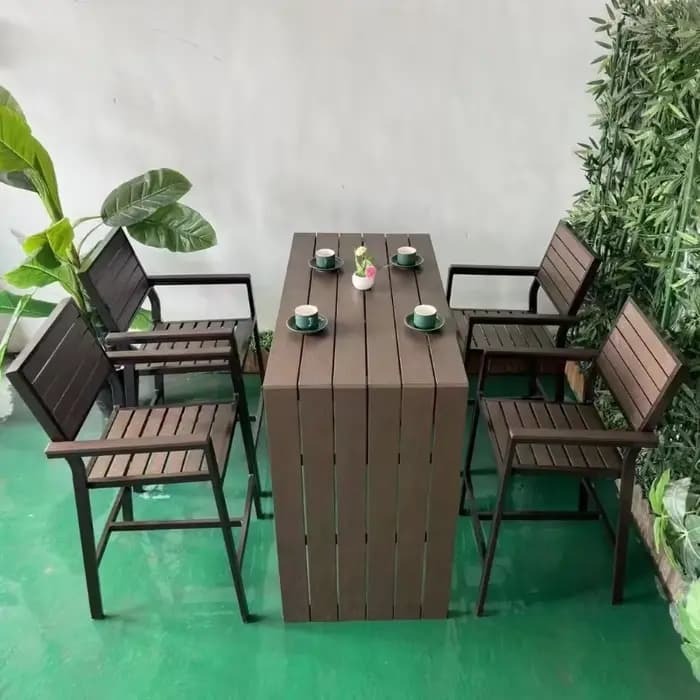 Chaise haute et Table haute, mobilier d'extérieur en bois, ensemble de jardin, Patio, café, Restaura