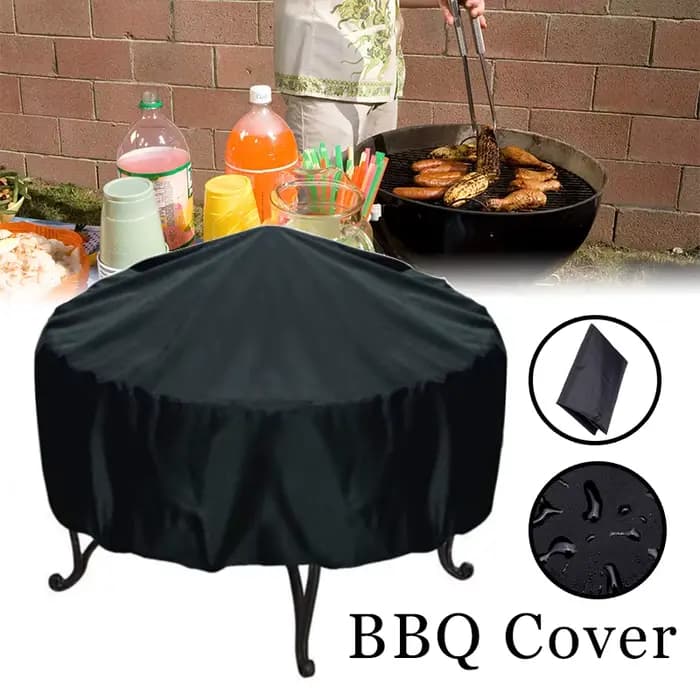 Couverture noire imperméable pour foyer de Patio, couverture de Table ronde, accessoires de Barbecue