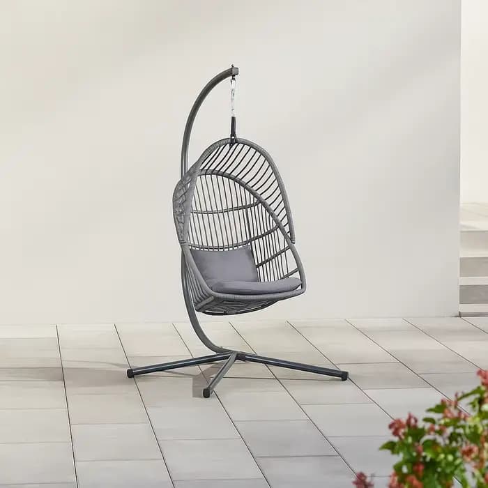 Chaise à œufs suspendue avec cadre en acier moderne, balançoire d'extérieur avec support, coussin ét