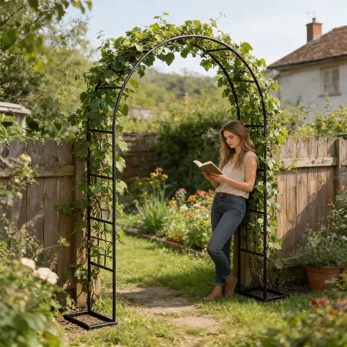 Arche de jardin en métal robuste en fer forgé, treillis de fond pour plantes grimpantes, pour jardin