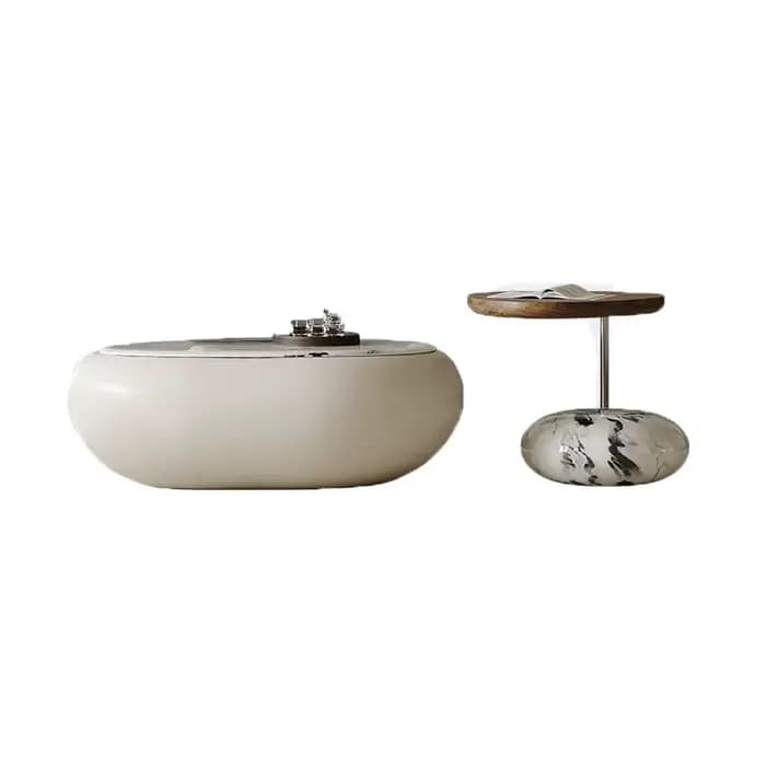 Glamour moderne plateau Table basse luxe Salon italien Beige ovale Tables d'appoint ronde empilable