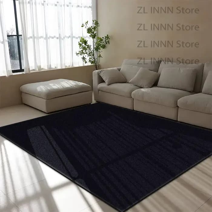 Tapis de salon noir uni, antidérapant, lavable, grand format, en velours court, moelleux, pour chamb