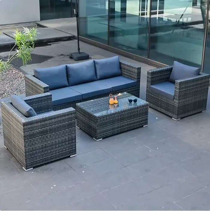 Ensemble de meubles de jardin en osier, avec structure en alliage d'aluminium et matériau en rotin P