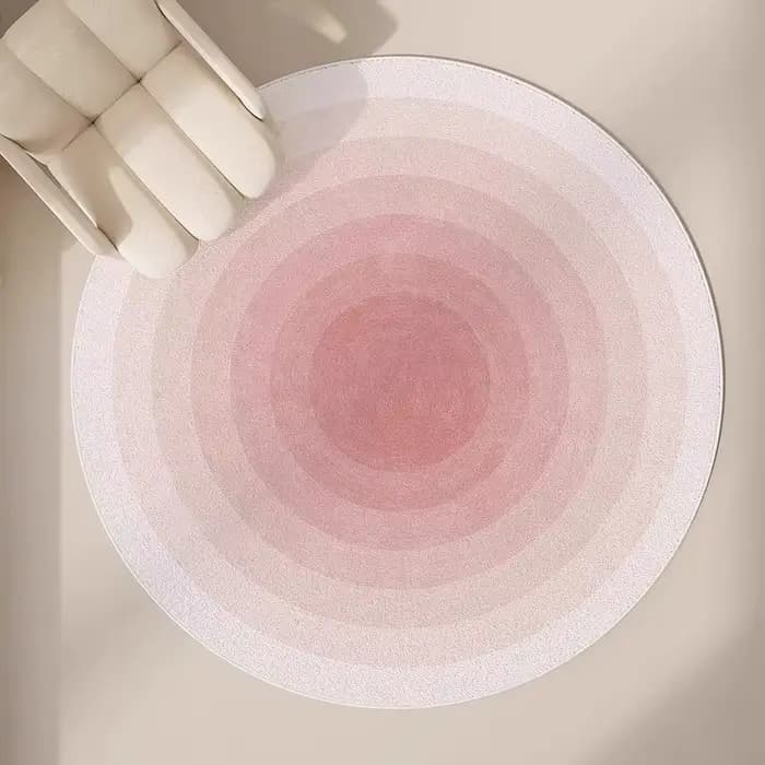 Tapis de salon antidérapant, imperméable, résistant à l'usure, dégradé rose, rond minimaliste, grand