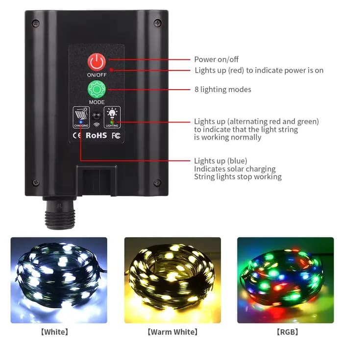100M 50M guirlande solaire extérieure lumières en cuir LED chaîne fée lumière guirlande étanche haut