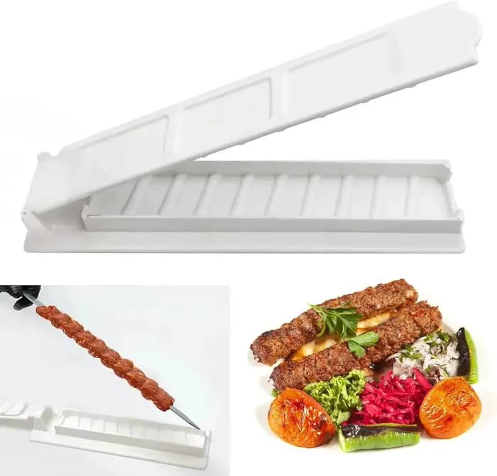 Brochettes Kabob plates en acier inoxydable pour Barbecue, avec manche en bois, presse Koobideh pour