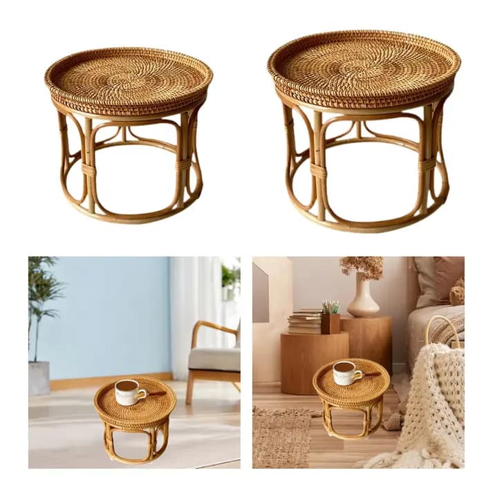 Table d'appoint en rotin, table de bout d'escalier, table basse décorative, table de nuit pour burea