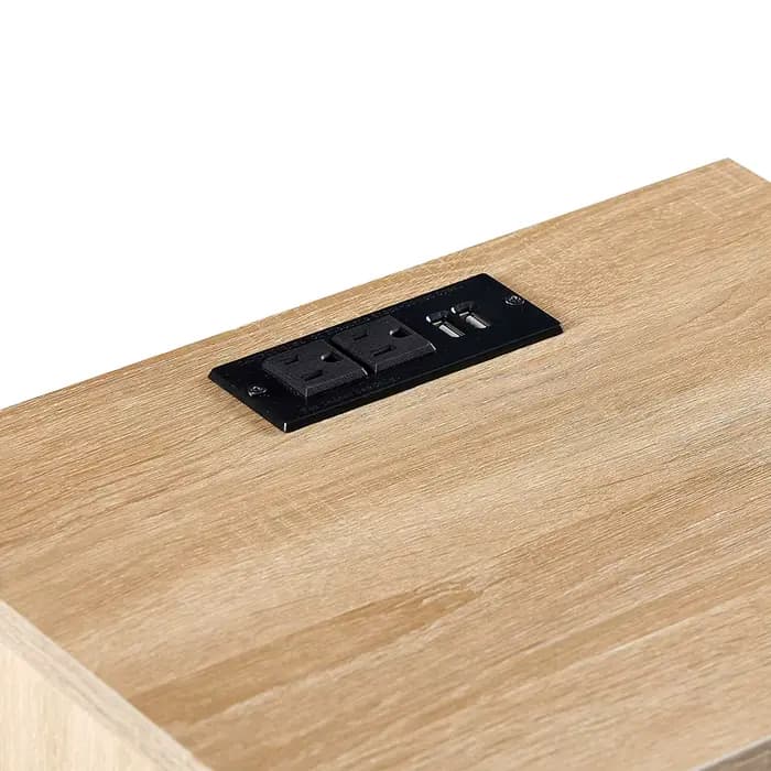 Table d'appoint en rotin avec prise de courant et ports USB, table de chevet moderne avec tiroir et