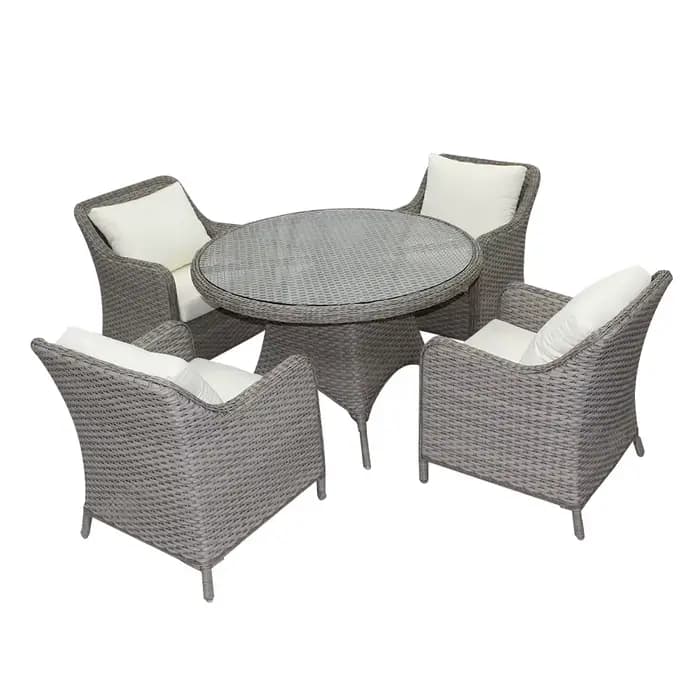 Ensemble de meubles de jardin 4 places en rotin, Table à manger et chaises rondes en osier pour rest