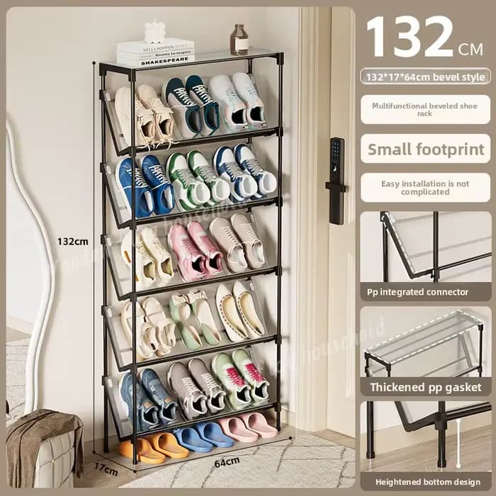 Nouveau étagère à chaussures simple multicouche inclinée anti-poussière. Armoire à chaussures peu en