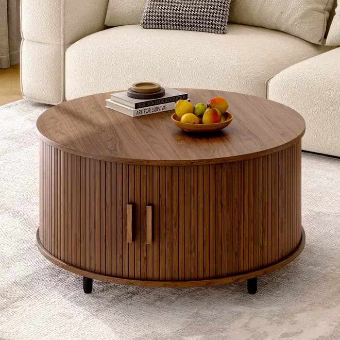 Table basse ronde avec rangement, table basse moderne de 31,5 po avec 360 ° Porte coulissante incu