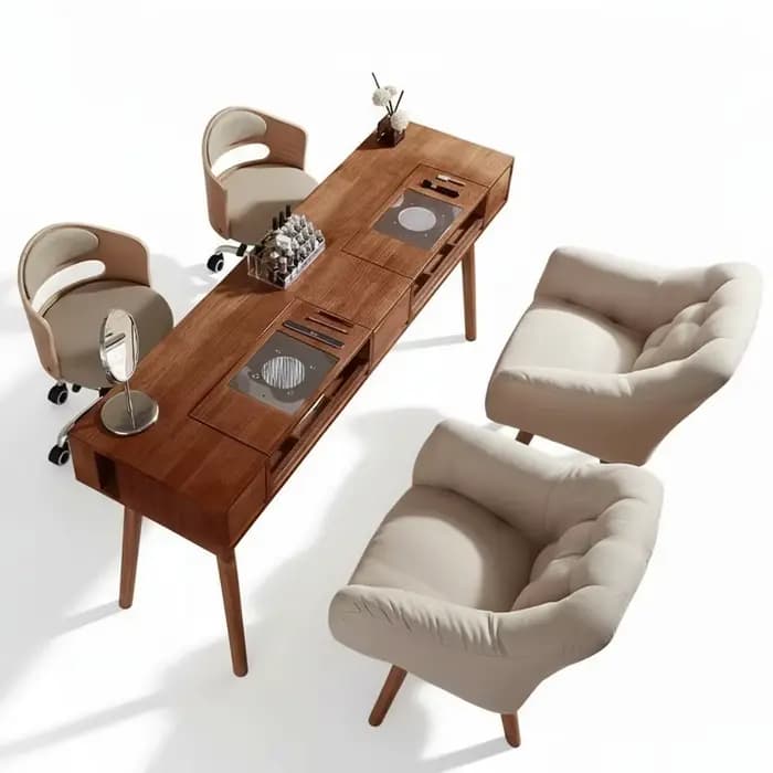 Table de manucure avec plateau en bois, bureau de salon de manucure avec collecteur de poussière, mo