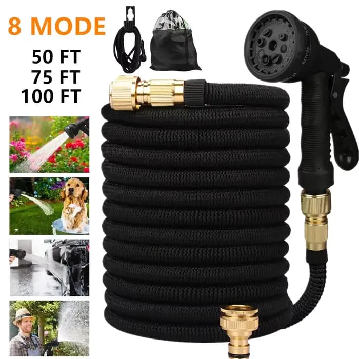 Tuyau d'arrosage extensible de 25 à 100 pieds, avec 8 Modes, pistolet de pulvérisation d'eau, tissag