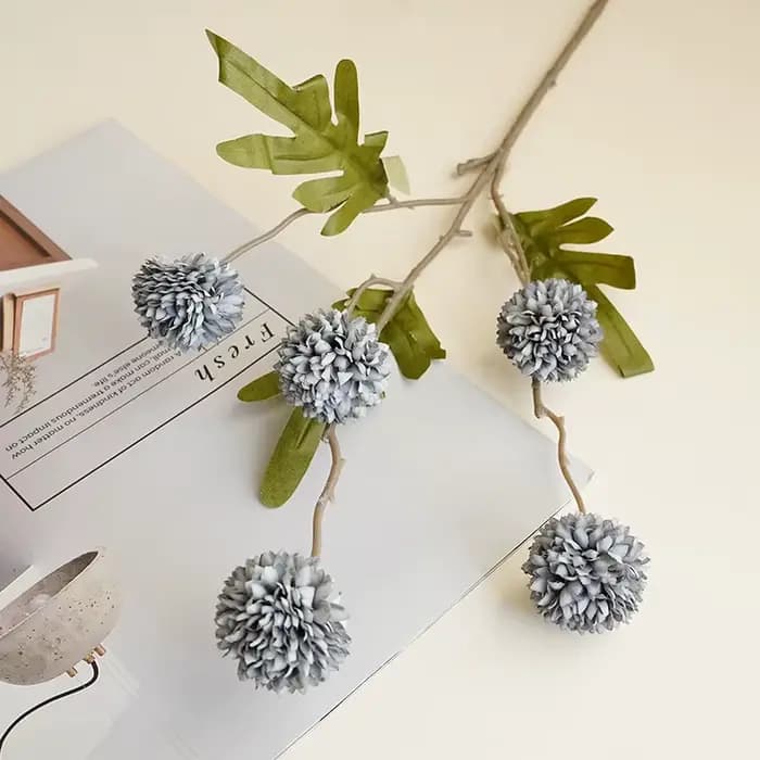 Bouquet de 5 têtes de pissenlits, petites boules de pompons en soie, arrangement floral de mariage,