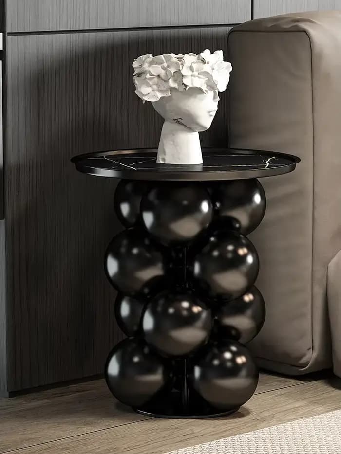 Table basse en ardoise d'acier inoxydable, Tables d'angle circulaires latérales, meubles, salon de m