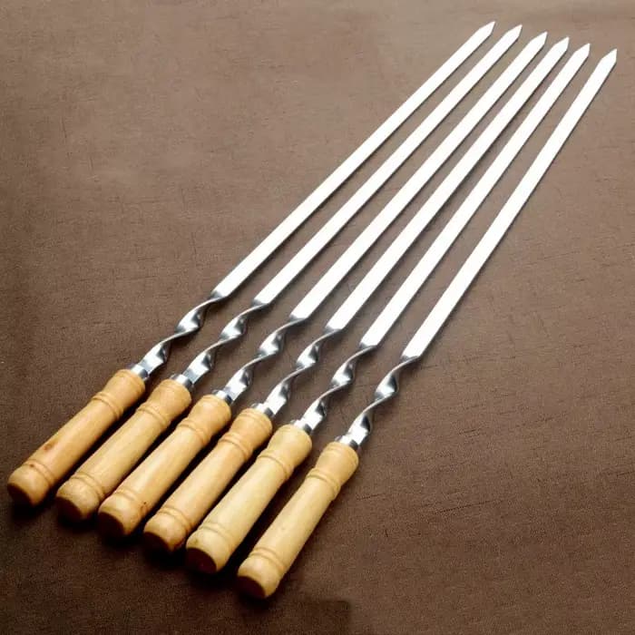 Bâton de kebab de barbecue en acier inoxydable réutilisable avec manche en bois, grands modules, out