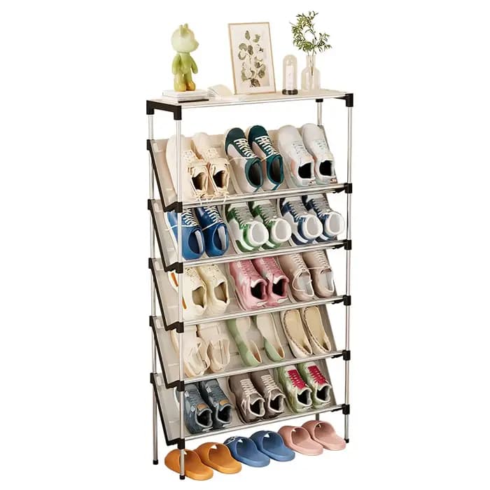 Nouveau étagère à chaussures simple multicouche inclinée anti-poussière. Armoire à chaussures peu en