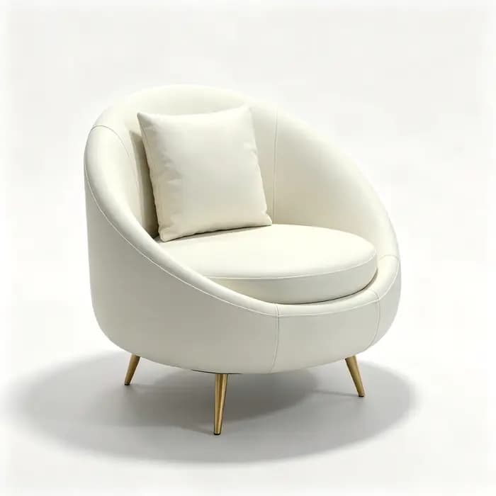 Fauteuil d'appoint blanc crème avec coussin, pieds dorés, fauteuil simple rembourré moderne pour sal