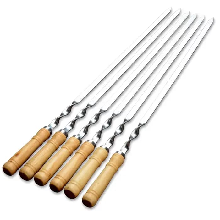 Bâton de kebab de barbecue en acier inoxydable réutilisable avec manche en bois, grands modules, out