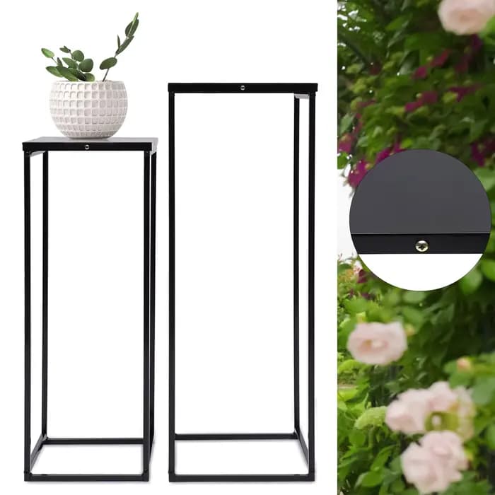 Support pour plantes noir, 2 pièces, carré en métal, support Durable pour fleurs, Patio, jardin, déc