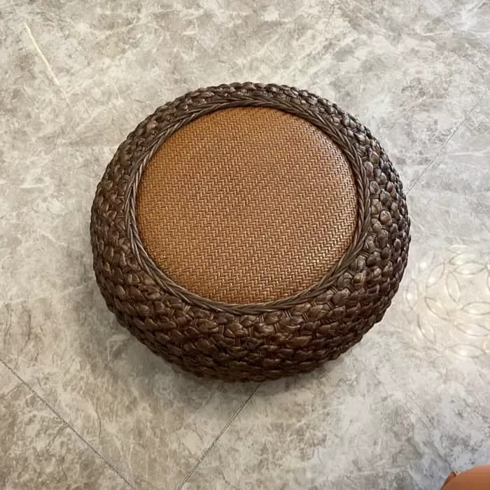Coussin en rotin de paille, Pouf de siège de sol fait à la main, repose-pieds ottoman en paille tric