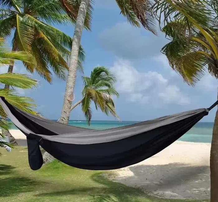 Double hamac de Camping surdimensionné, hamac à sangles d'arbre Portable, hamac de voyage en Nylon 2