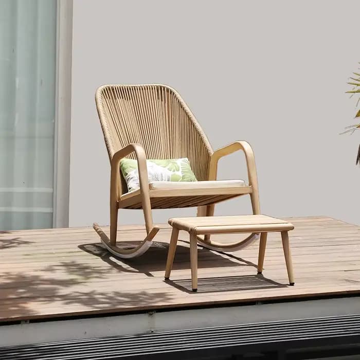 Chaise à bascule de patio de loisirs, chaise longue à bascule en rotin pour l'extérieur et l'intérie