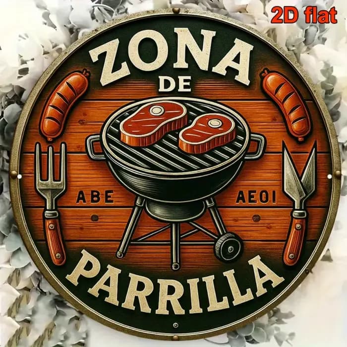 Panneau de barbecue espagnol rétro en métal de 8 pouces, décoration extérieure Zona de Parrilla pour