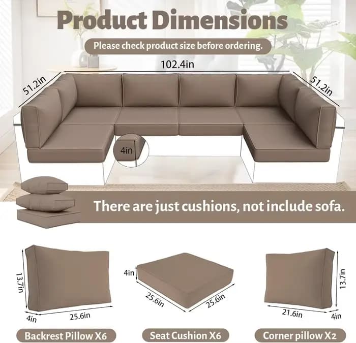 Coussins de remplacement pour canapé d'extérieur, coussin sectionnel pour meubles de Patio résistant